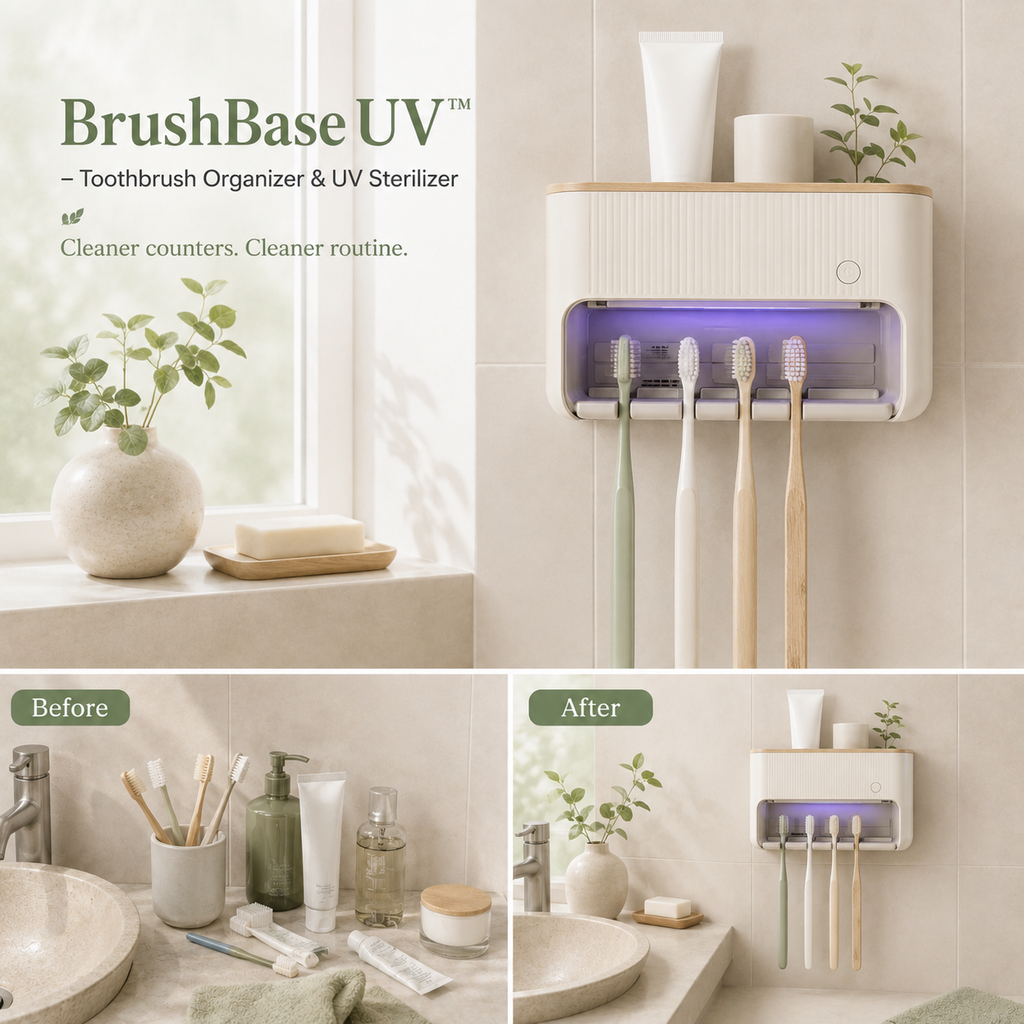 BrushBase UV™ – Toothbrush Organizer & UV Sterilizer